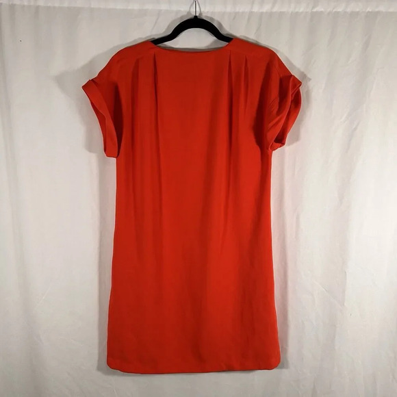 MNG Mini Dress Women's 8 Solid Orange Short Sleeve Vneck Pullover Pockets - Picture 6 of 9